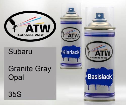 Subaru, Granite Gray Opal, 35S: 400ml Sprühdose + 400ml Klarlack - Set, von ATW Autoteile West.